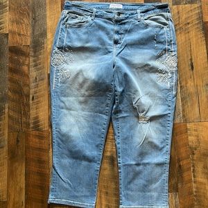 Lane Bryant Light Wash Studded Embroidered Distressed Ankle Stretch Denim Sz 20